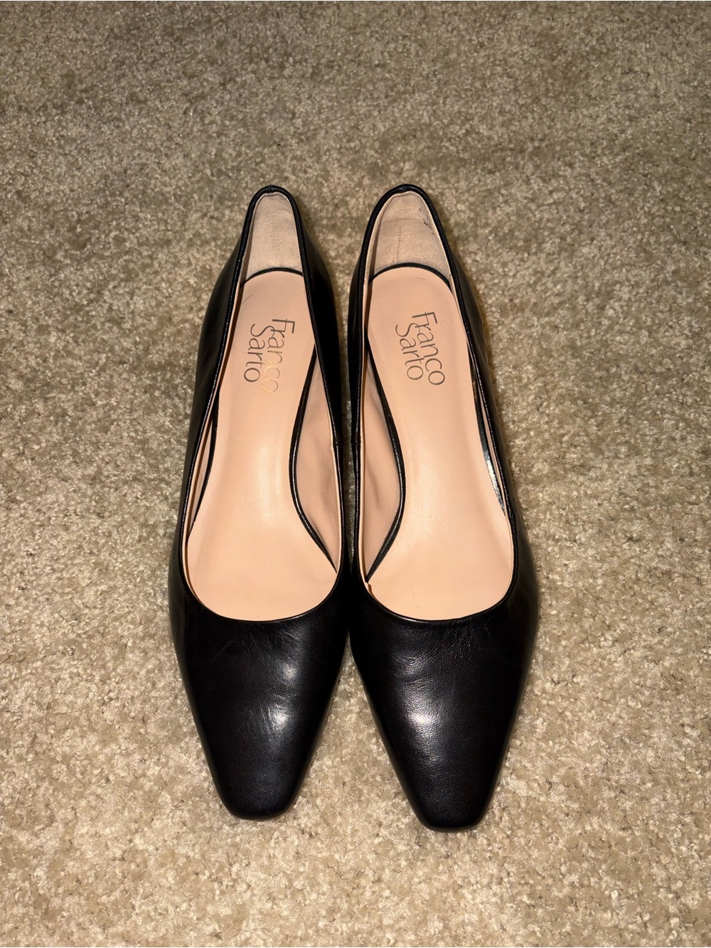 Franco Sarto Black Leather Square Toe Block Heel Pumps!